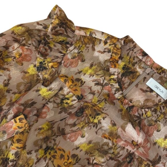 Greylin Floral Ruffle Long Sleeve Belted Dress Medium Multicolor - Picture 7 of 12